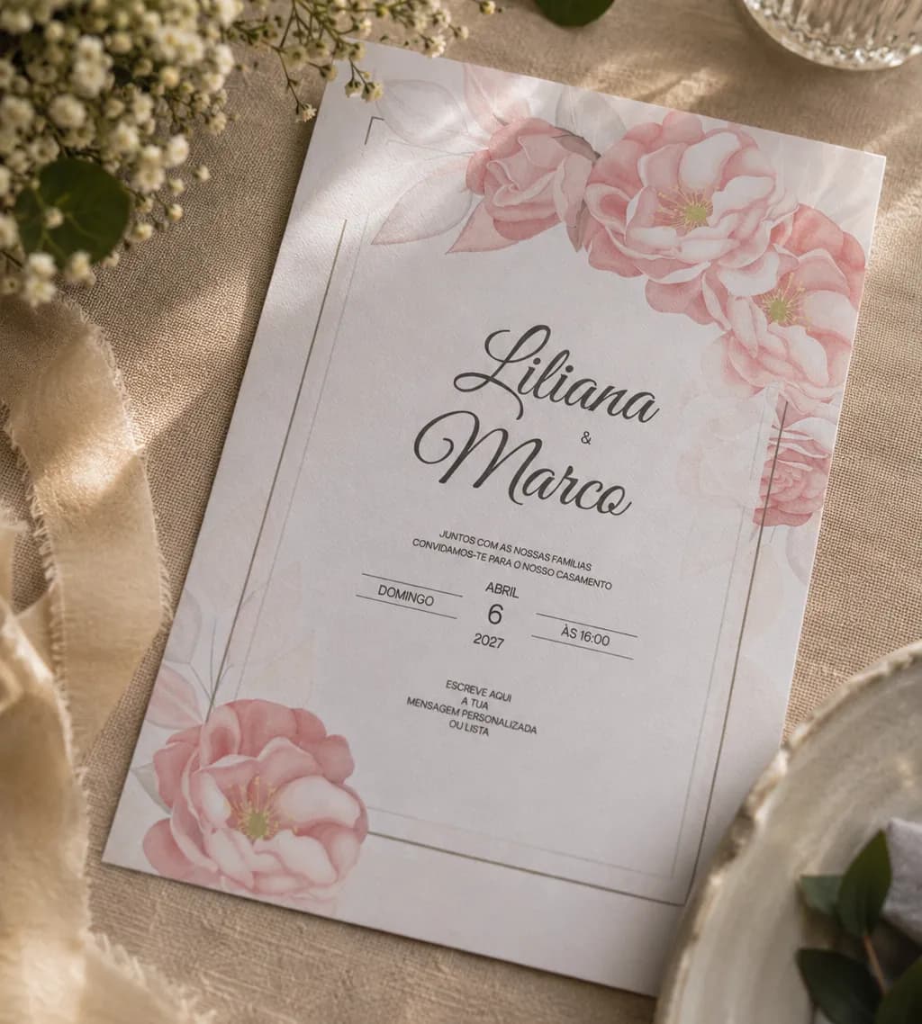 Convite de Casamento Personalizado em Papel | Design Floral