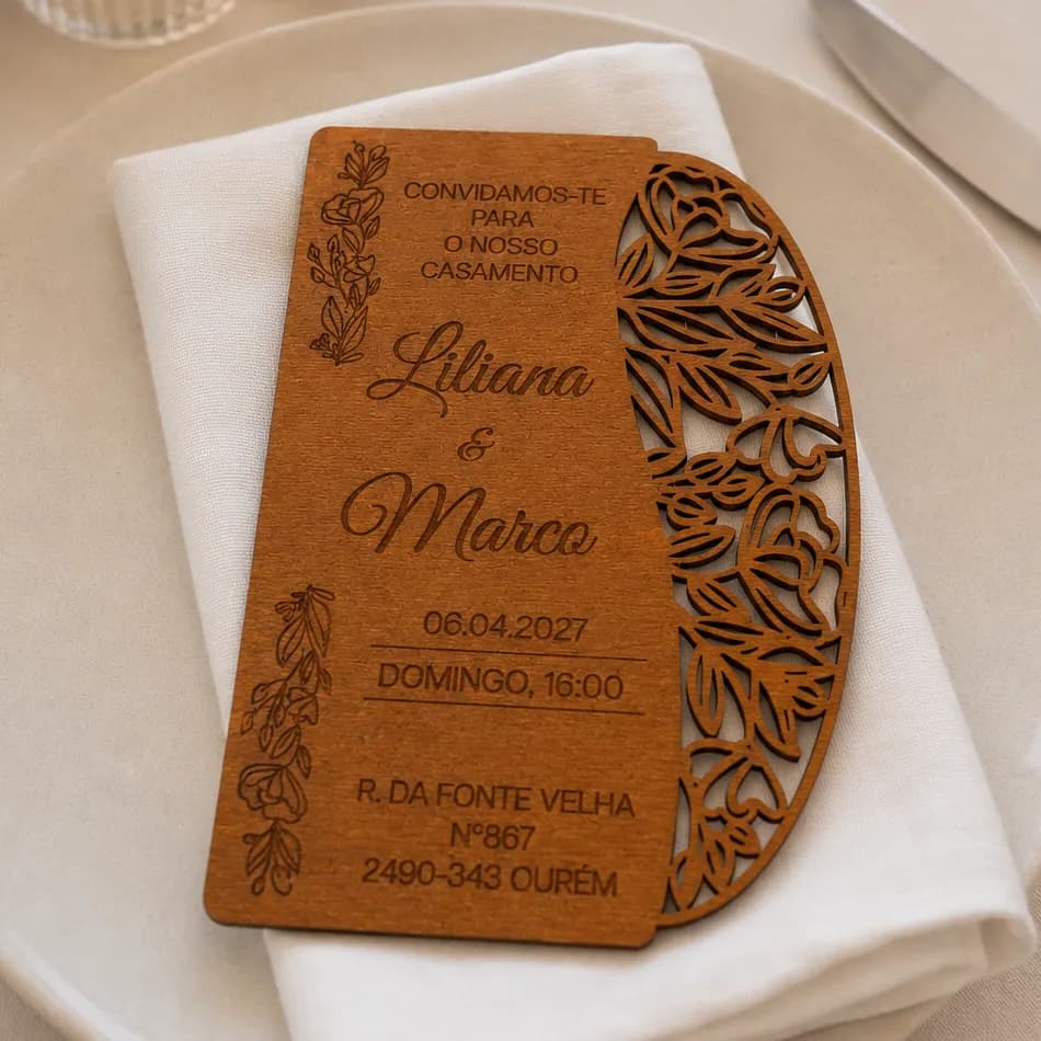 Convite de Casamento em Madeira Gravada | Personalizado #1