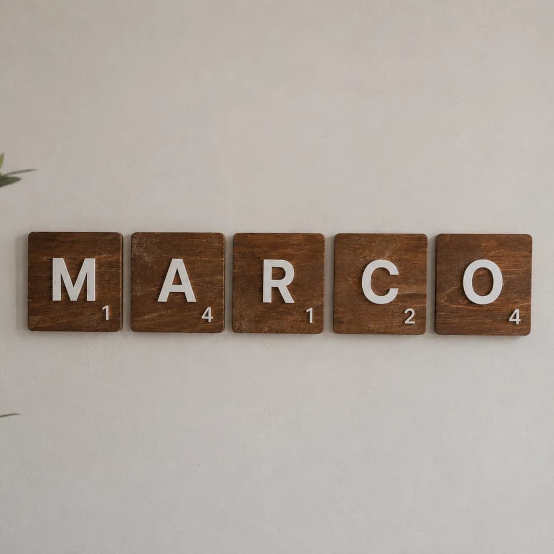 Letra Decorativa Estilo Scrabble em Madeira | Decoração de Parede Personalizada