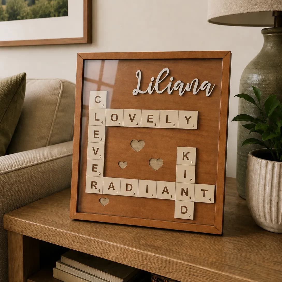 Quadro Scrabble Personalizado com Nome e Palavras | Decoração de Parede em Madeira