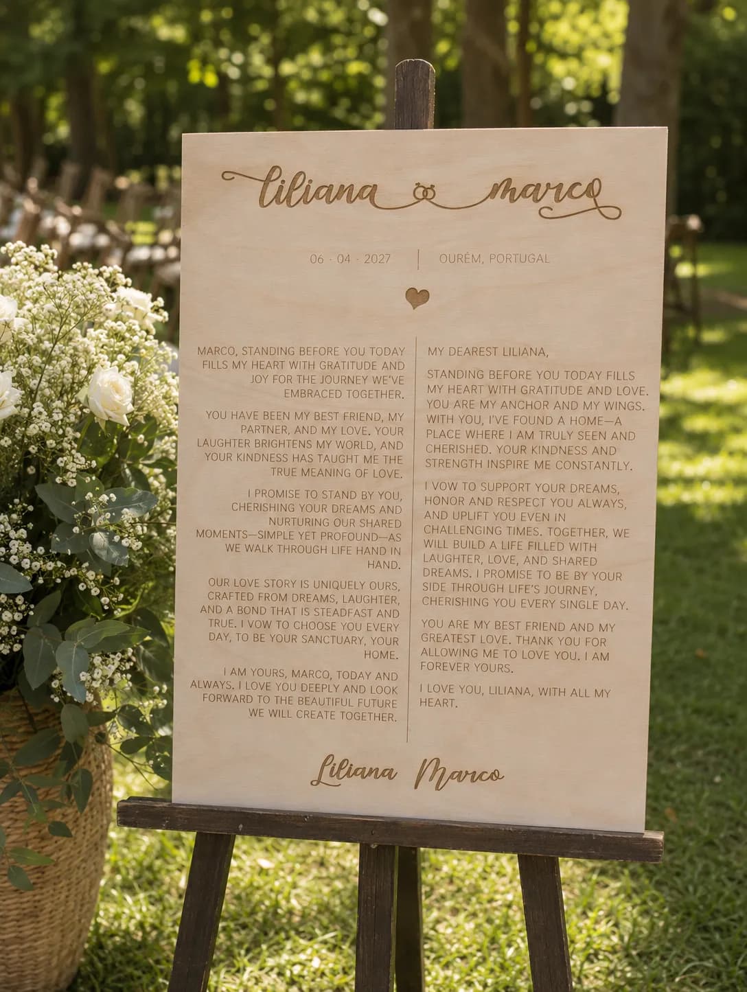 Placa de Votos em Madeira Gravada | Votos dos Noivos | Recordação de Casamento