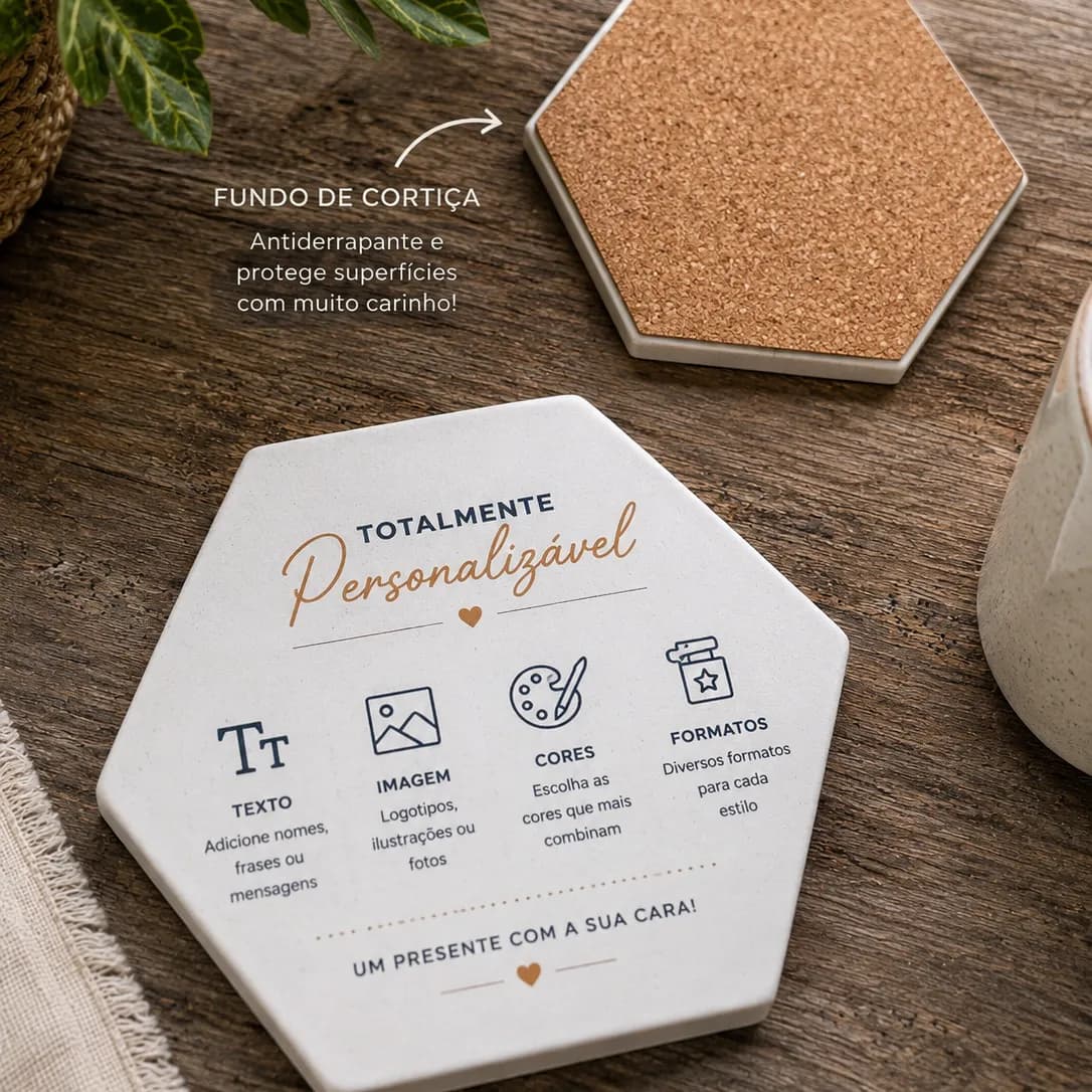 Porta-Copos Hexagonal em Cerâmica Personalizado