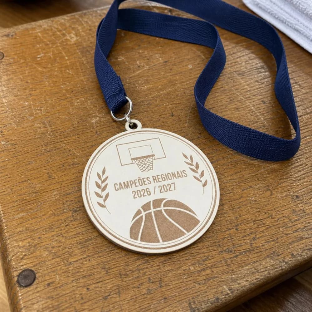 Medalha Personalizada em Madeira | Gravação a Laser | Logótipo, Marca ou Design | Fita Incluída